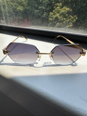 Cartier Gold Rimless Sunglasses with Purple Gradient Lenses